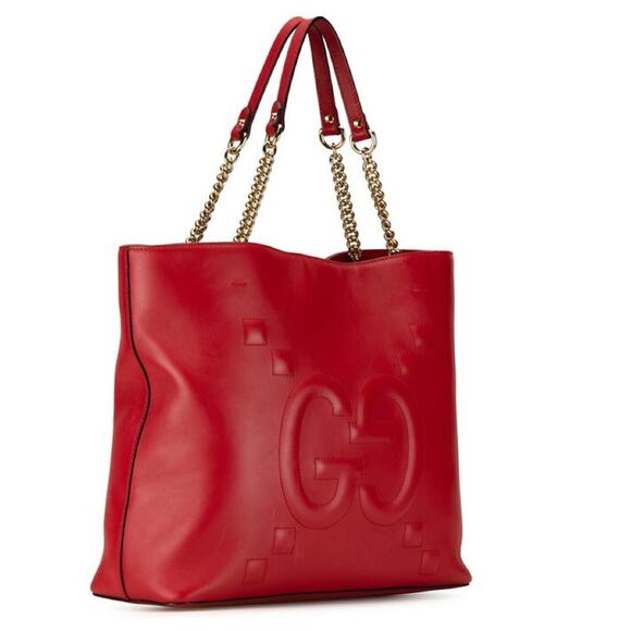 Logo Chain Shoulder Bag Apollo GG Handbag Tote Bag Red Leather New - Picture 3 of 10